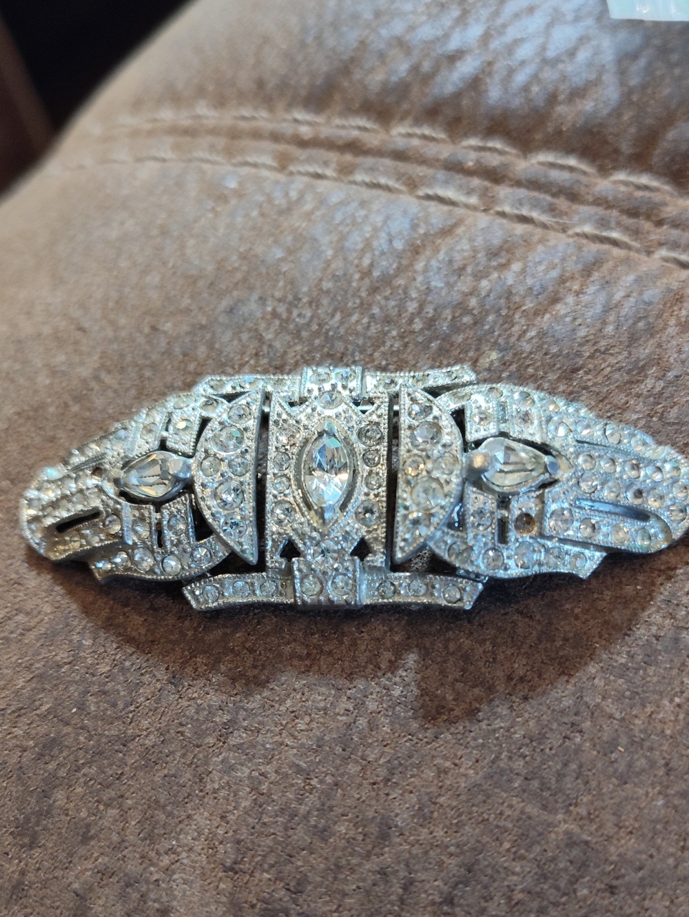 Coro Duette 1930s Deco Silver Rhinestone Brooch & Dress Clip With Patent No.
